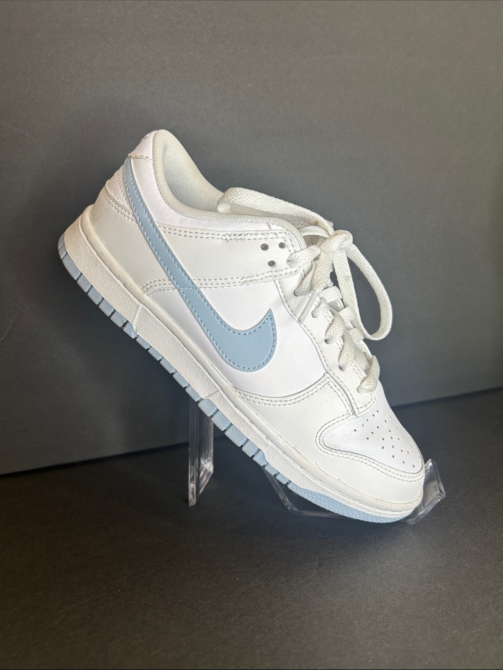 Nike White Low-Top Sneaker with Light Blue Swoosh Unisex